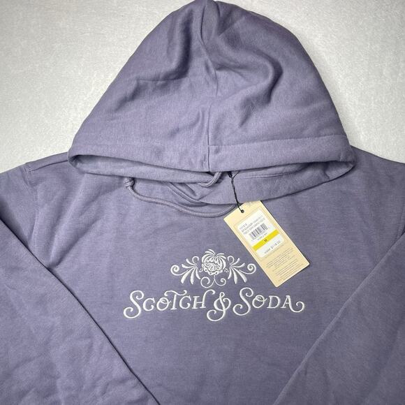 Scotch & Soda French Terry Graphic Hoodie Embroidered Purple Sky Medium NWT $118 - Picture 1 of 11